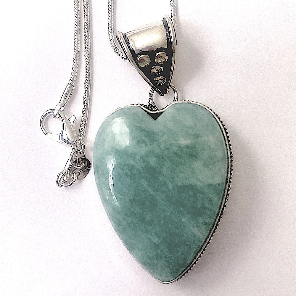 Heart-shaped Amazonite Pendant .925 ss overlay - Picture 2 of 4